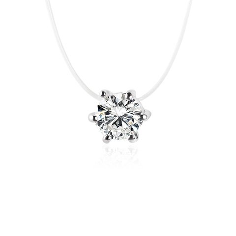 Minimalist Round Cubic Zirconia Solitaire Pendant Necklace Transparent Invisible Fishing Line Choker For Women Copper Jewelry
