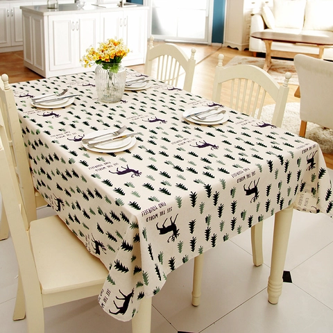 Nappe Rectangulaire Mélange Polyester Coton Effet Lin Imprimé Arbre De Noël Élan Style Nordique Décorative Anti Poussière