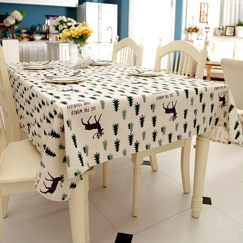Nappe Rectangulaire Mélange Polyester Coton Effet Lin Imprimé Arbre De Noël Élan Style Nordique Décorative Anti Poussière