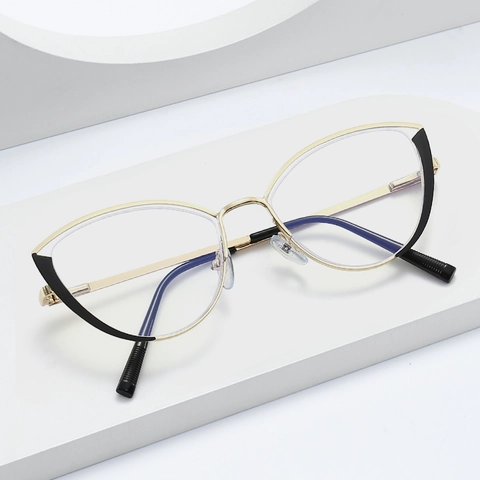 Montatura Occhiali Occhio Di Gatto Donna Metallo Cavo Anti Luce Blu Moda Ottica Di Tendenza Senza Prescrizione