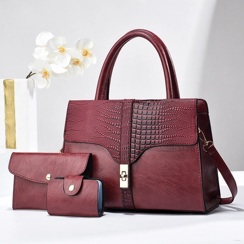 Vintage Crocodile Pattern Handbag For Women Large Capacity Tote Shoulder Bag Envelope Wallet Card Holder PU Leather Purse