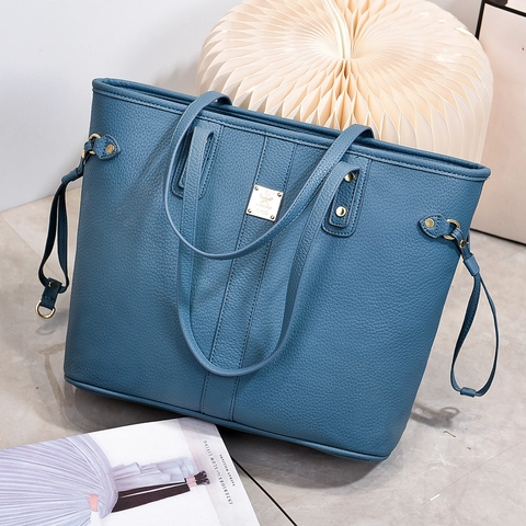 Women Large Capacity Tote Bag Litchi Texture PU Leather Handbag Gold Hardware Adjustable Side Straps Commuter Shoulder Bag