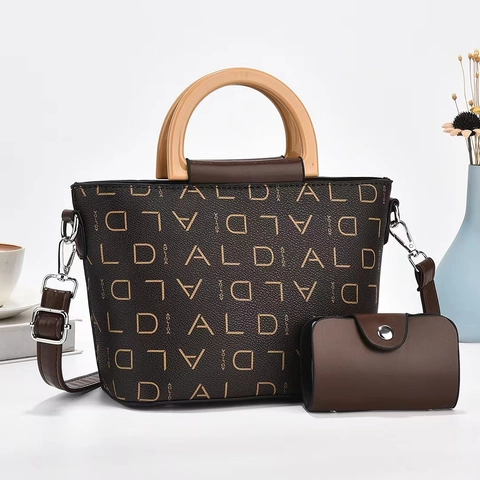 Borsa A Secchiello Stampata Donna Pelle PU Manico Tondo Borsa A Tracolla Motivo Lettere Versatile Chic