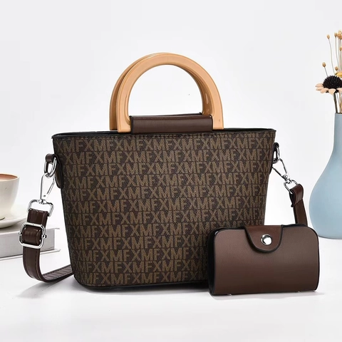 Borsa A Secchiello Stampata Donna Pelle PU Manico Tondo Borsa A Tracolla Motivo Lettere Versatile Chic