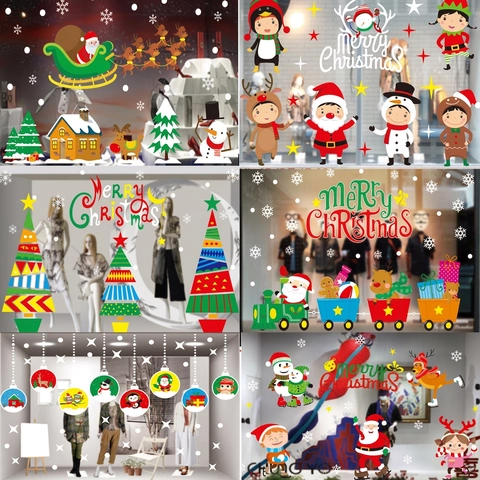 Adesivi Natalizi per Finestre in PVC Statici Riuspicabili Babbo Natale Pupazzo di Neve Renna Fiocco di Neve Vetrofanie Decorazione