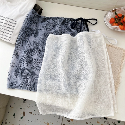 Rallonge De Jupe En Dentelle Femmes Superposition Ourlet De Chemise Cordon Réglable Broderie Mini Jupe Élégante