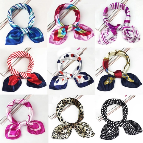 Elegant Satin Polyester Small Square Scarf Professional Neck Kerchief Fashion Geometric Stripe Floral Dot For Women