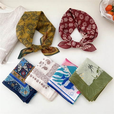 Bedrucktes Baumwoll Quadratisches Halstuch Vintage Retro Paisleys Blumenmuster Hals Kopf Accessoires Mode Atmungsaktiv