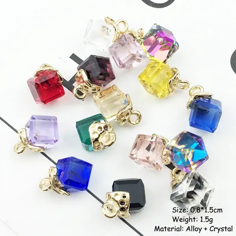 Dijes De Cristal De Cubo Facetado Con Accesorios De Aleación Chapados En Oro Para Hacer Joyas DIY Pendientes Pulseras Simple