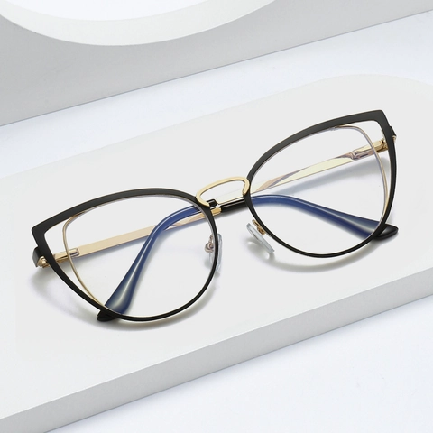 Montatura Per Occhiali Cat Eye Da Donna Moda Anti-Luce Blu Occhiali Ottici Elegante Design In Metallo Vuoto Stile Retrò