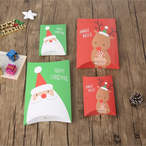Scatole Regalo Di Natale Forma Cuscino Cartone Babbo Natale Renna Stampato Confezione Caramelle Festa Decorativo