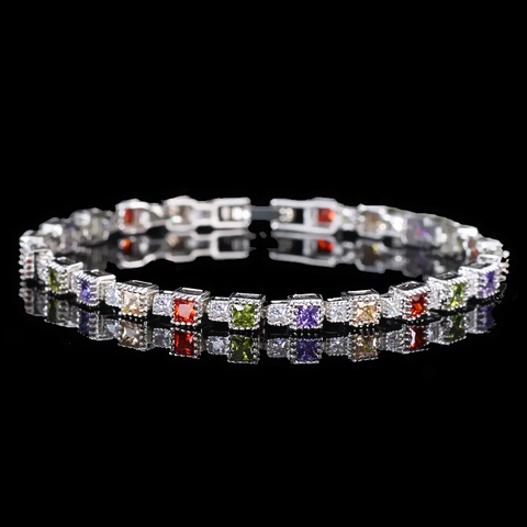 Bracelet En Cuivre Luxe Avec Zircon Carré Pour Femme Chaîne Élégante Pierres Colorées