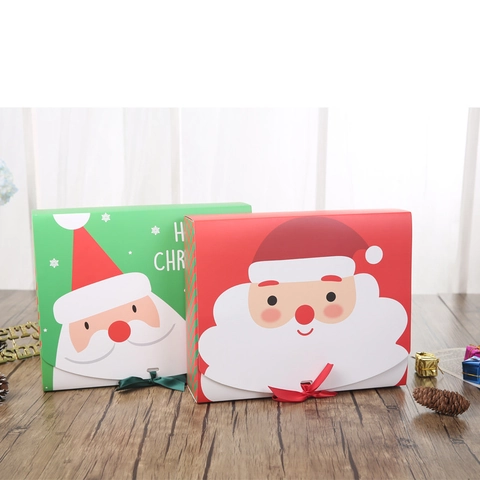 Weihnachtsgeschenkschachteln Karton Faltbar Tragbar Weihnachtsmann Druck Mit Schleifenband Festliche Feiertags Party Verpackung