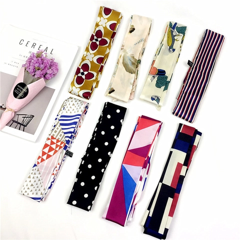 Women Skinny Scarf Satin Satin Like Extra Long Narrow Twilly Polka Dot Geometric Pattern Necktie Hair Band Bag Handle Wrap