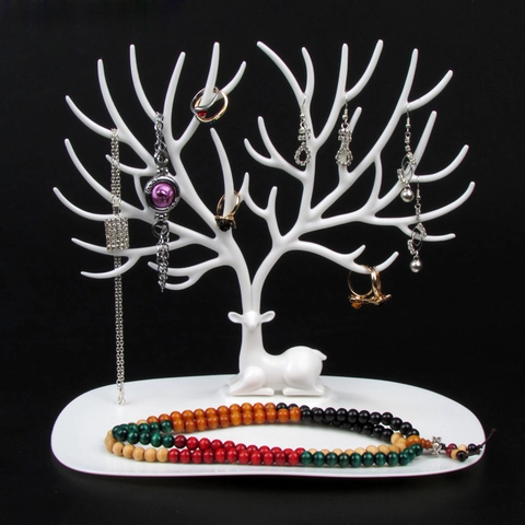 Jewelry Display Stand Organizer Deer Antler Tree Plastic Necklace Earring Storage Tray Multi-functional Desktop Bracket