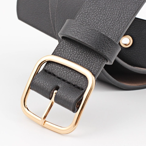Cintura Da Donna In Pelle PU Con Fibbia Quadrata In Lega Occhielli Metallici Semplice Casual Versatile Per Jeans