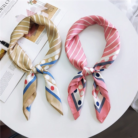 Striped Polka Dot Square Scarf Satin Feeling Satin Fashion Neck Scarf Headwear Hair Band Bag Accessory For Women