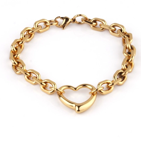Collana E Bracciale Con Ciondolo A Cuore In Acciaio Inossidabile Lucidato Per Donna Gioielli Di Moda Tono Oro Regalo