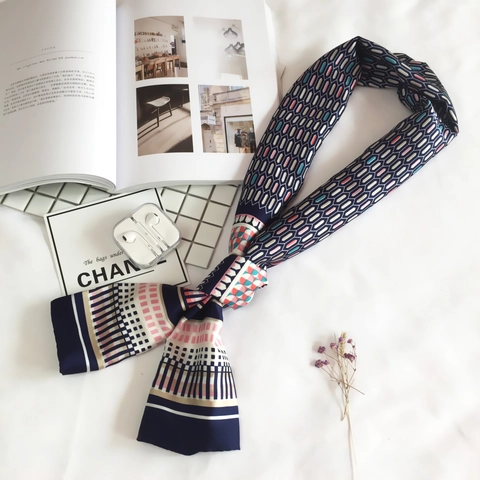 Fashion Satin Twilly Scarf Printed Narrow Skinny Scarf For Bag Handle Hair Tie Neck Decoration Vintage Women Accessory