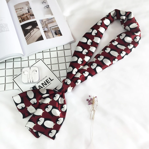 Fashion Satin Twilly Scarf Printed Narrow Skinny Scarf For Bag Handle Hair Tie Neck Decoration Vintage Women Accessory