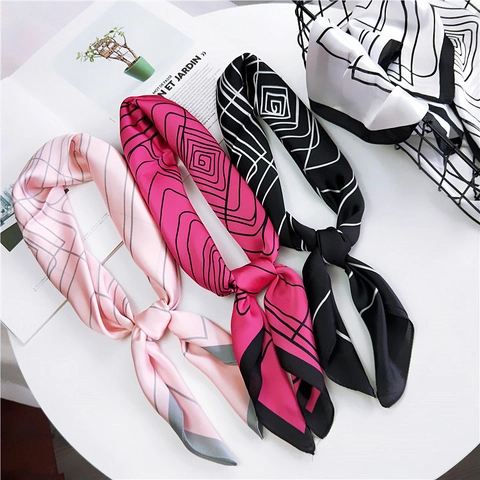 Foulard Quadrato Di Raso Da Donna Motivo A Linee Geometriche Sciarpa Da Collo Testa Capelli Borsa Accessorio Di Moda Minimalista