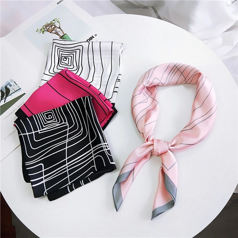 Foulard Quadrato Di Raso Da Donna Motivo A Linee Geometriche Sciarpa Da Collo Testa Capelli Borsa Accessorio Di Moda Minimalista