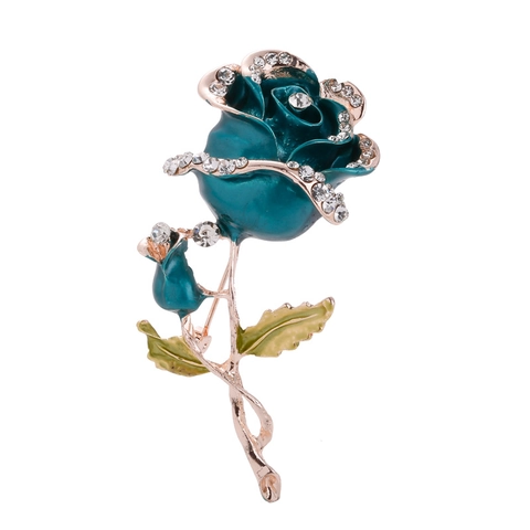 Broche Fleur De Rose Alliage Strass Émail Élégante Épingle Florale Pour Femmes Bijou Style Vintage Cadeau
