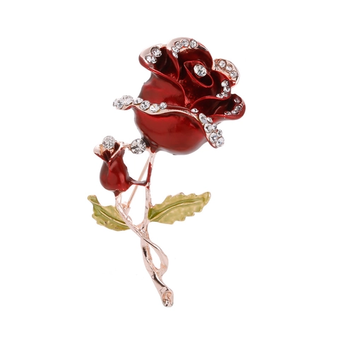 Broche Fleur De Rose Alliage Strass Émail Élégante Épingle Florale Pour Femmes Bijou Style Vintage Cadeau