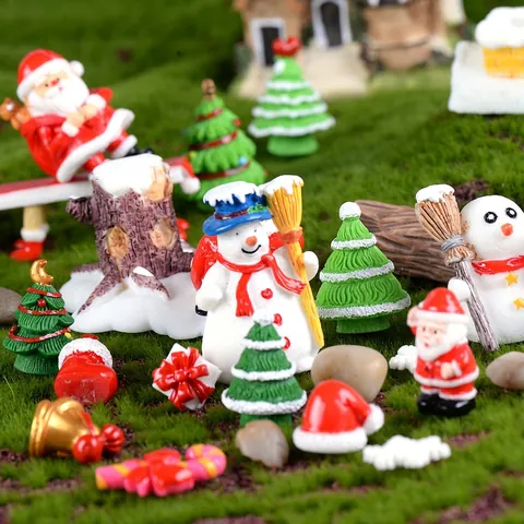 Kerst Miniatuur Hars Beeldjes Kerstman Sneeuwpop Boom Bank Micro Landschap DIY Tuin Bureau Decoratie Noordse Stijl