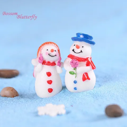 Statuetta Di Pupazzo Di Neve In Miniatura In Resina Ornamento Micro Paesaggio Di Natale Decorazione Da Scrivania Coppia