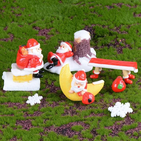 Kerst Miniatuur Hars Beeldjes Kerstman Sneeuwpop Boom Bank Micro Landschap DIY Tuin Bureau Decoratie Noordse Stijl