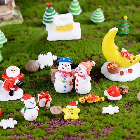 Statuetta Di Pupazzo Di Neve In Miniatura In Resina Ornamento Micro Paesaggio Di Natale Decorazione Da Scrivania Coppia