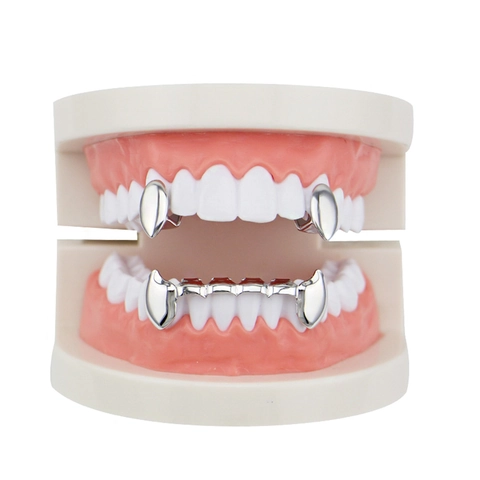 Hip Hop Zähne Grillz Glänzend Messing Vampirzähne Oben Unten Mundschmuck Für Cosplay Party Halloween Unisex