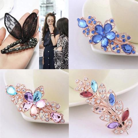 Molletta Per Capelli Grande Con Cristalli E Strass Forma Fiore Foglia Farfalla Lega Oro Rosa Eleganti Gioielli Per Capelli Donna