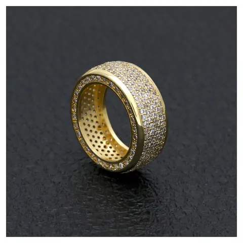 Δαχτυλίδι Iced Out Χαλκός Με Ζιργκόν Hip Hop Eternity Band Λαμπερά Κοσμήματα Μόδας Για Άνδρες Χρυσό Ασήμι
