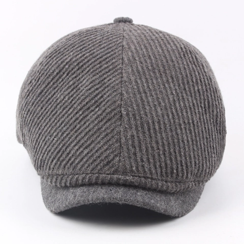 Herren Schirmmütze Vintage Britischer Stil Schiebermütze Gestrickt Warm Wintermütze Verstellbar Gestreift Dick Winddicht