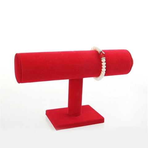Velvet PU Leather Linen T-Bar Jewelry Display Stand Bracelet Bangle Watch Headband Organizer Desktop Holder Storage Showcase
