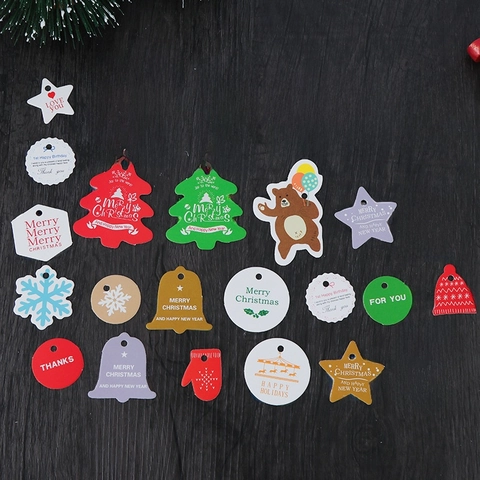 Weihnachtsgeschenk Anhänger Weißer Karton Papier Bedruckte Etiketten Für Feiertagsparty Geschenkverpackung Dekorative Stile