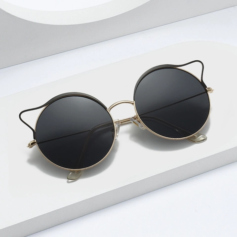 Gafas De Sol Redondas Con Orejas De Gato Marco De Metal Protección UV400 Gafas De Moda Para Mujeres Fiesta Viaje Exterior