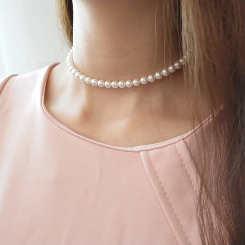 Collana Choker Di Künstliche Perle Di Conchiglia Rotonde Con Chiusura In Argento Sterling S925 Gioielli Eleganti Da Donna