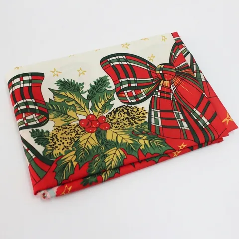Nappe De Noël Rectangulaire Polyester Décoration De Fête Bordure Ondulée Festive Père Noël Renne Imprimé