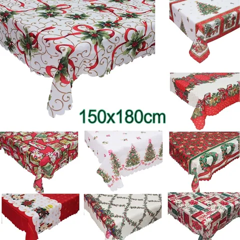 Nappe De Noël Rectangulaire Polyester Décoration De Fête Bordure Ondulée Festive Père Noël Renne Imprimé