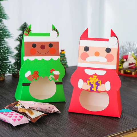 Christmas Gift Boxes Cartoon Candy Biscuit Packaging With Hollow Out Window White Cardboard Holiday Party Supplies