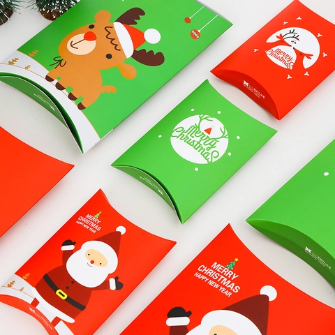 Scatole Regalo A Cuscino Di Natale Motivo Babbo Natale Renna Cartone Confezione Caramelle Pieghevole Festa Festiva