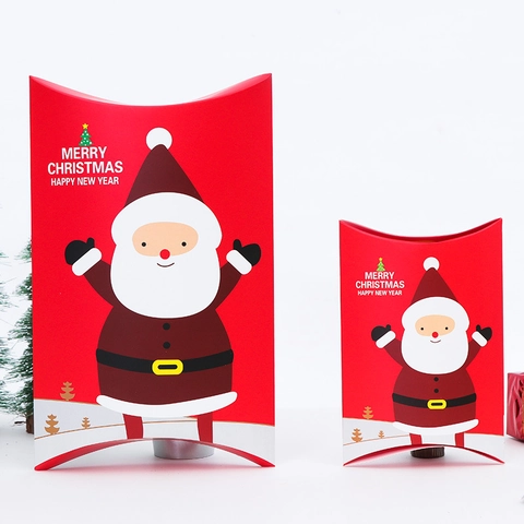 Scatole Regalo A Cuscino Di Natale Motivo Babbo Natale Renna Cartone Confezione Caramelle Pieghevole Festa Festiva