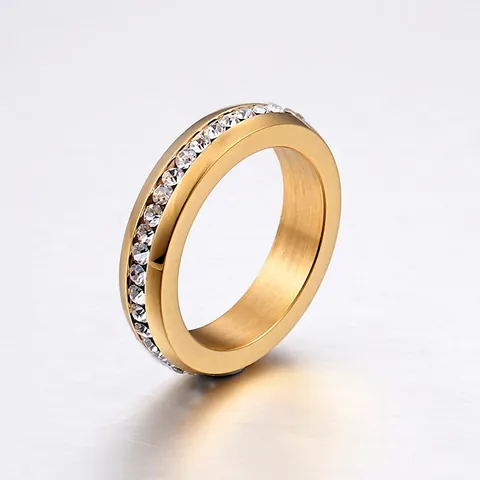 Ring Damen Voller Ewigkeit Edelstahl 18K Vergoldet Zirkonia Besetzt Pave Ewigkeitsband Eleganter Schmuck