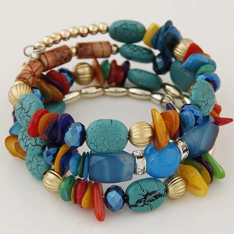 Bracciale Multistrato Bohemien Agata Pietra Triturata Lega Cristallo Perline Di Legno Gioielli Etnici Vintage Donna