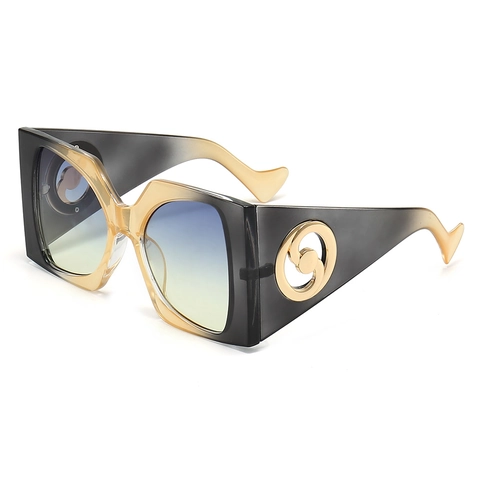 Oversized Square Sunglasses UV400 Protection PC Frame Fashion Gradient Lens Retro Metal Decoration Travel Party Women Men