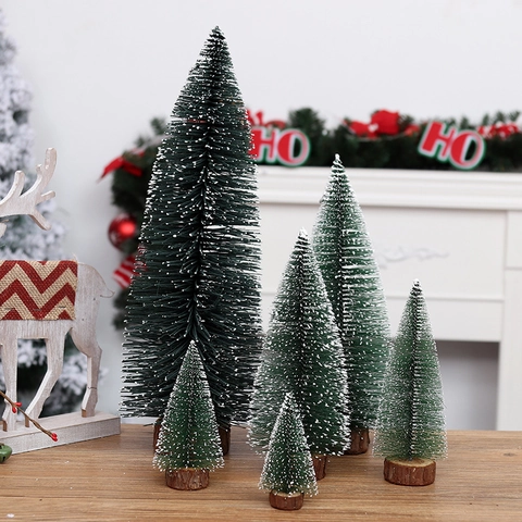 Mini Árbol De Navidad Artificial Escarchado Aguja De Pino Con Base De Madera Adorno De Escritorio Decoración Navideña Estilo Maravillas De Invierno