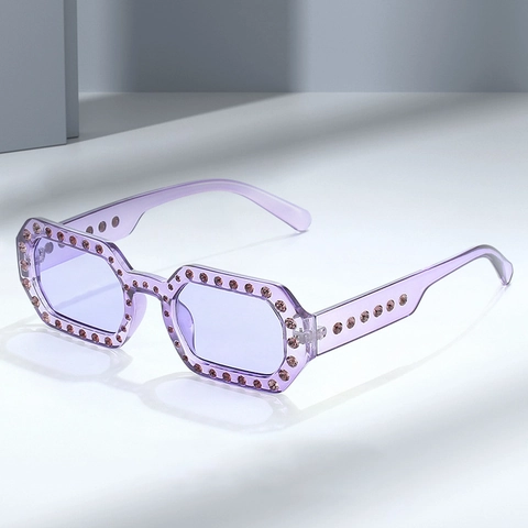 Rhinestone Sunglasses Irregular Square UV400 Protection PC Frame AC Lens Vintage Trendy Eyewear For Women